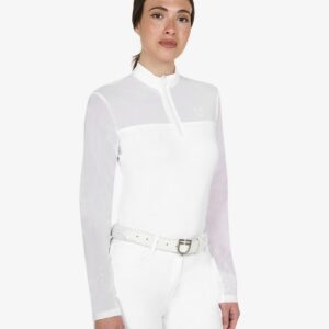 Polo à longues manches mesh blanc - Equestro